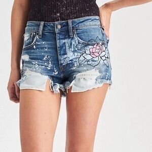 American Eagle Jean Shorts Women 6 Vintage High Rise Festival Raw Hems Graffiti
